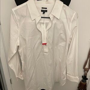 Talbots White Button-Front Popover Shirt